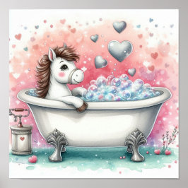 Paard in bubbelbad poster
