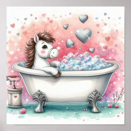 Paard in bubbelbad poster (Voorkant)