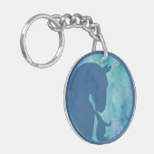 Paard in Cirkel - Blauw Sleutelhanger (Voorkant Links)