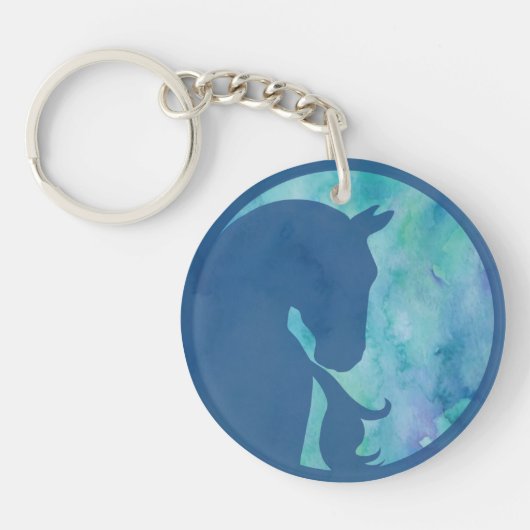 Paard in Cirkel - Blauw Sleutelhanger (Voorkant)