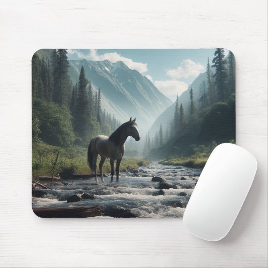 Paard in de beek Mousepad Muismat (Met muis)
