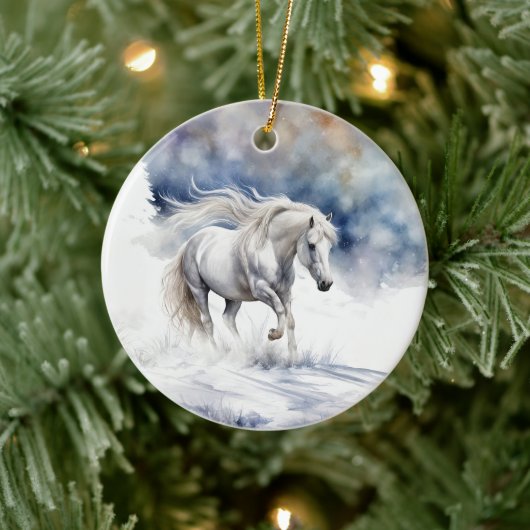  paard in de sneeuw Kerst Keramisch Ornament (Boom)