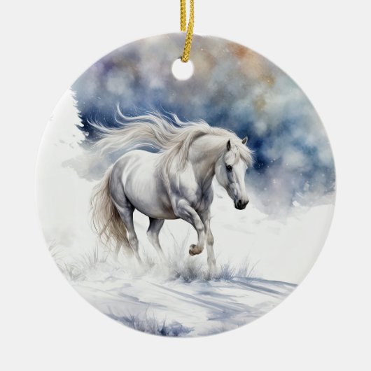  paard in de sneeuw Kerst Keramisch Ornament (Voorkant)
