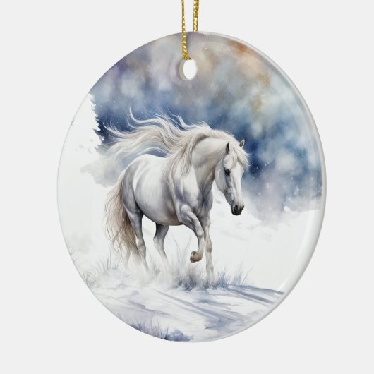  paard in de sneeuw Kerst Keramisch Ornament (Links)