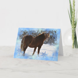 Paard in de sneeuw kerstkaart feestdagen kaart