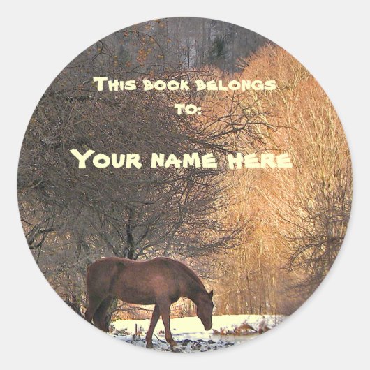 Paard in de winter Bookplate Ronde Sticker (Voorkant)