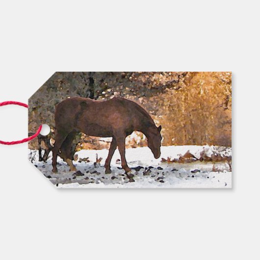 Paard in de winter Pack van Gift Labels Cadeaulabel (Achterkant Horizontaal)