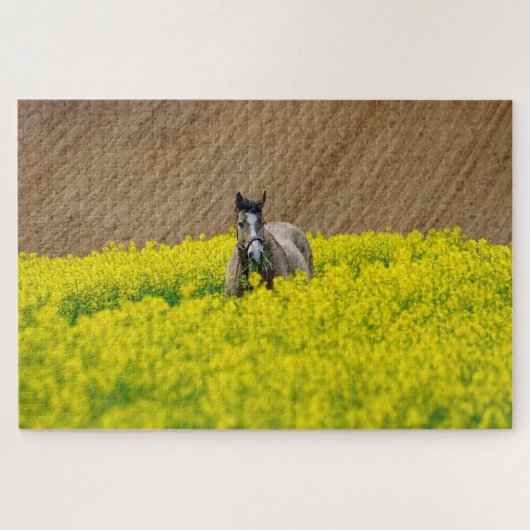 Paard in een bloemenveld legpuzzel (Horizontaal)