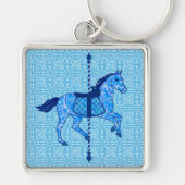 Paard in een draaimolen - Kobalt en Hemelblauw Sleutelhanger (Voorkant)
