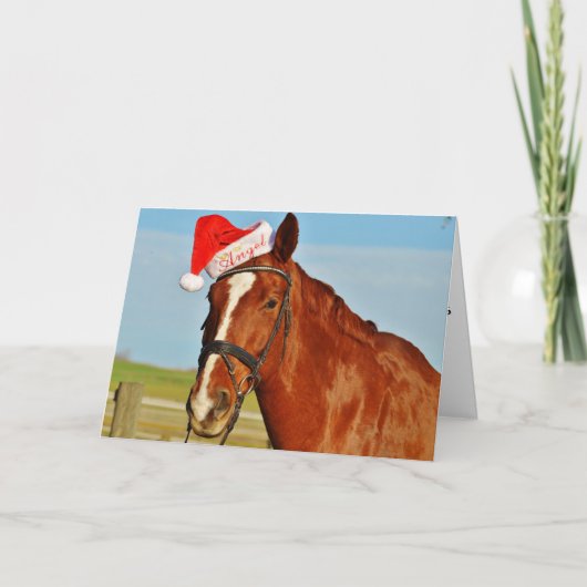 Paard in een kerstmuts feestdagen kaart (Voorkant)