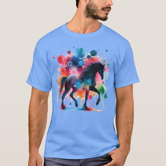 Paard in een kleurrijk ontwerp grappig t-shirt (Voorkant)
