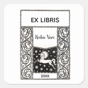 Paard in een Sierpaard Lijst Bookplate Vierkante Sticker