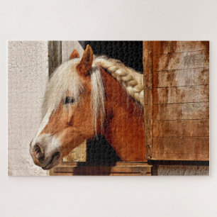 Paard in een stal met gevlochten manen legpuzzel
