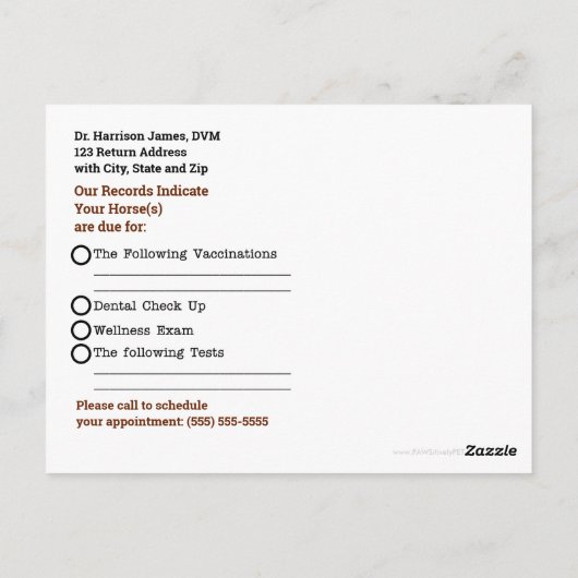 Paard in een veld Veterinaire Aanstelling Herinner Briefkaart (Achterkant)