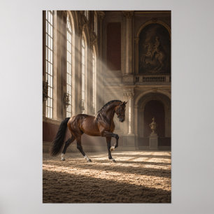Paard in grote klassieke rijhal wandkunst poster