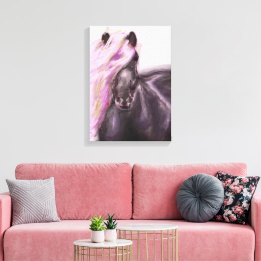 Paard in het Lila Canvas Afdruk (Insitu (Woonkamer))