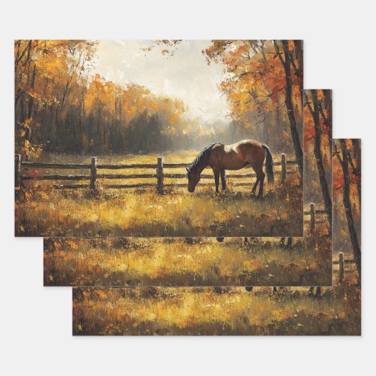 Paard in het veld Golden Hour Decoupage Inpakpapier Vel (Set)