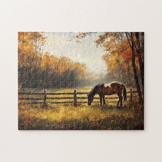 Paard in het veld Gouden Uur Schilderij Legpuzzel (Horizontaal)
