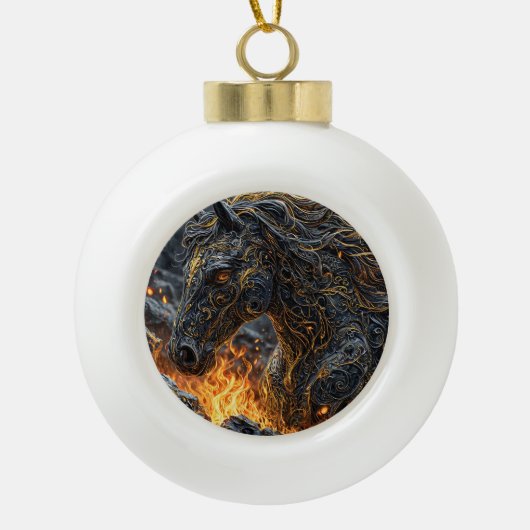 Paard in het vuur keramische bal ornament (Voorkant)