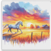 Paard in het zonsondergang landschap sticker (Voorkant)