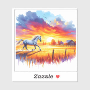 Paard in het zonsondergang landschap sticker