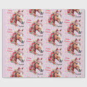 Paard in Kerstmis linten Voeg meisjesnaam roze Cadeaupapier (Vlak)
