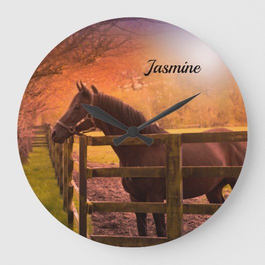 Paard in paddock gepersonaliseerd grote klok (Voorkant)
