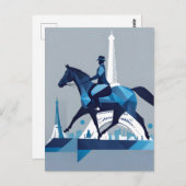 Paard in Parijs Blauw en Wit Briefkaart (Voorkant / Achterkant)