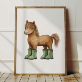 Paard in saliegroene laarzen poster kinderkamer de