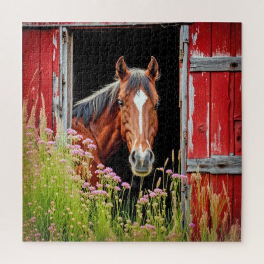 Paard in schuurdeur legpuzzel (Verticaal)