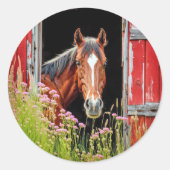 Paard in schuurdeur ronde sticker (Voorkant)