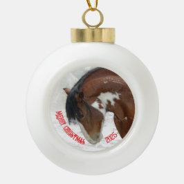 Paard in Sneeuw Paard Kerstmis Keramische Bal Ornament