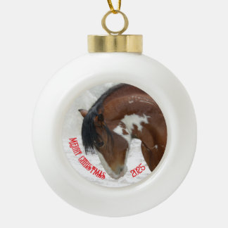 Paard in Sneeuw Paard Kerstmis Keramische Bal Ornament