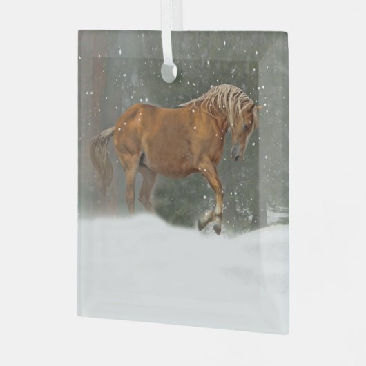  paard in sneeuwkerst glas ornament (Voorkant links)