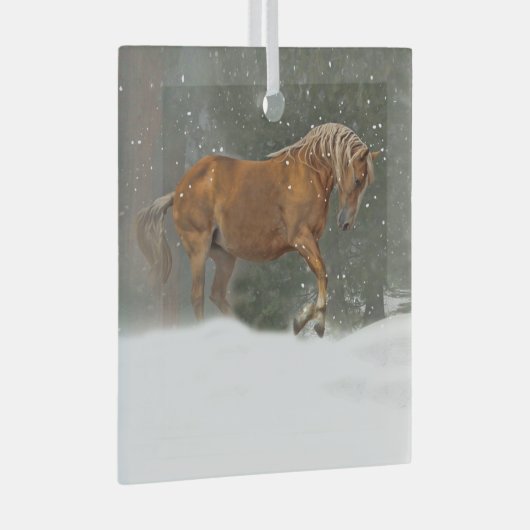  paard in sneeuwkerst glas ornament (Voorkant Rechts)