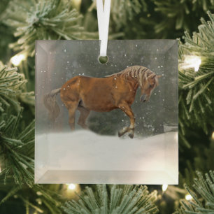  paard in sneeuwkerst glas ornament