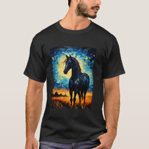 Paard in Sterrennacht Van Gogh geïnspireerd Kunst T-shirt