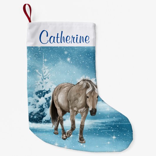 Paard in Winter Scene Custom Stocking 2 Side Print Kleine Kerstsok (Voorkant)
