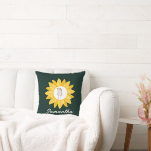 Paard in Zonnebloem, Custom, Kinder, Geel Gestreep Kussen