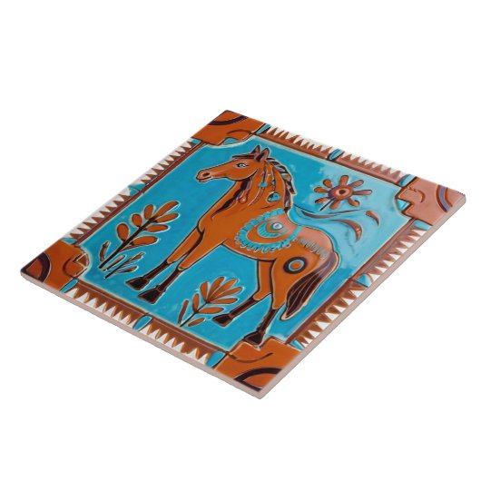 Paard in zuidwestelijke stijl zuidwestelijk bruin  tegeltje (Zijkant)