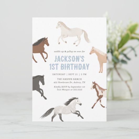 Paard Jongen Verjaardag Uitnodiging (Staand voorkant)