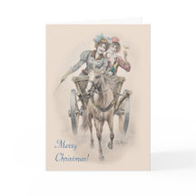 Paard, kar en meisjes Kerstmis