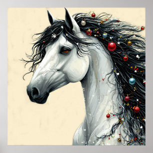 Paard Kerst Ornament Manen Winter Kunst Poster