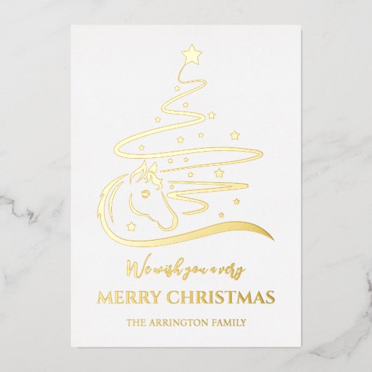 Paard Kerstboom echt goud Folie Vakantie Kaart (Voorkant)