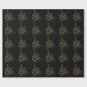 Paard Kerstboom Gouden glitter Ruitersport Cadeaupapier (Vlak)