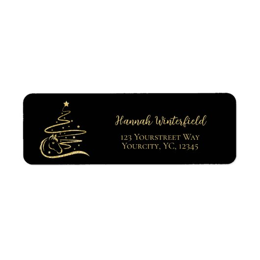 Paard Kerstboom Gouden glitter Ruitersport Etiket (Voorkant)