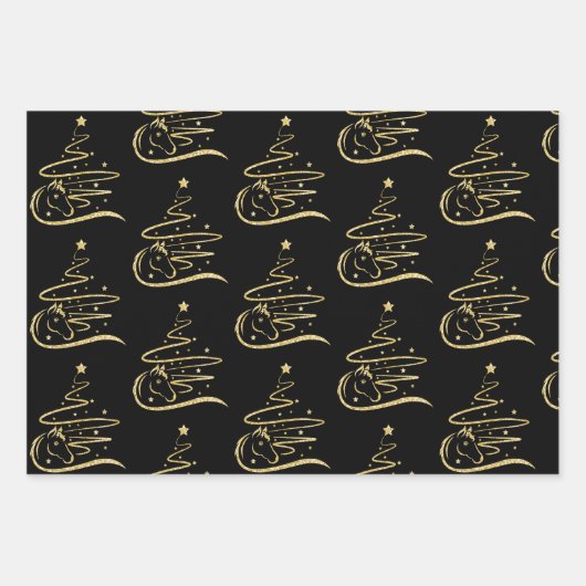 Paard Kerstboom Gouden glitter Ruitersport Inpakpapier Vel (Voorkant 2)