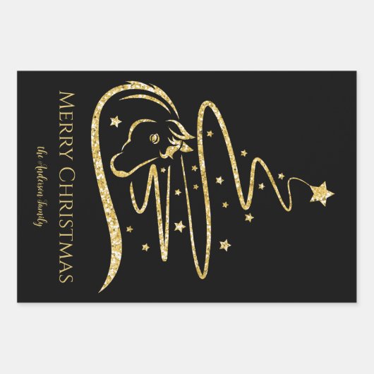 Paard Kerstboom Gouden glitter Ruitersport Inpakpapier Vel (Voorkant)