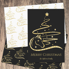 Paard Kerstboom Gouden glitter Ruitersport Inpakpapier Vel
