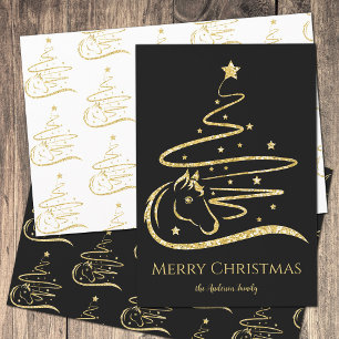 Paard Kerstboom Gouden glitter Ruitersport Inpakpapier Vel